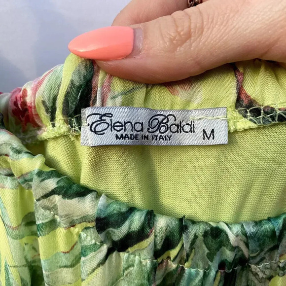 Elena Baldi Green Floral Silk Blend Made in Italy Flowy Tropical Maxi Dress - Picture 3 of 6